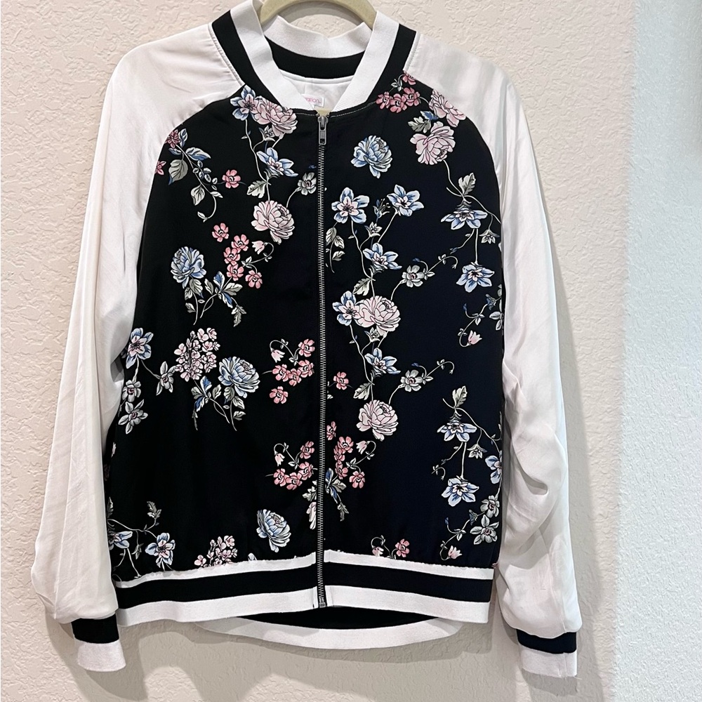 Xhilaration Satin Floral Bomber Jacket | Women’s XL | Zip Front
